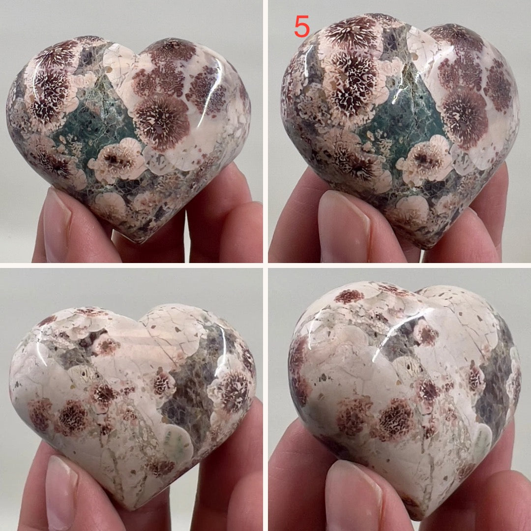 Russian Flower Cherry Blossom Jasper Hearts Healing Crystal Carvings