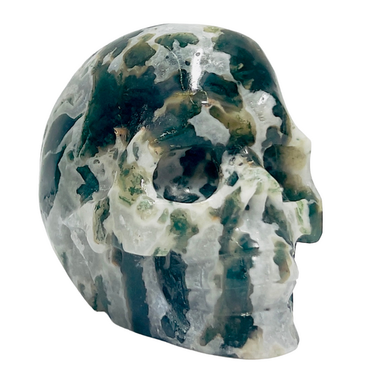 Moss Agate Skull Healing Crystal Carving 707g