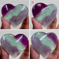 Purple Green Fluorite Gemstone Hearts Crystal Carvings Australian Seller