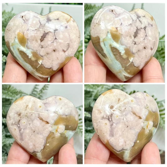 Flower Agate Heart Healing Reiki Crystals Carving 82g