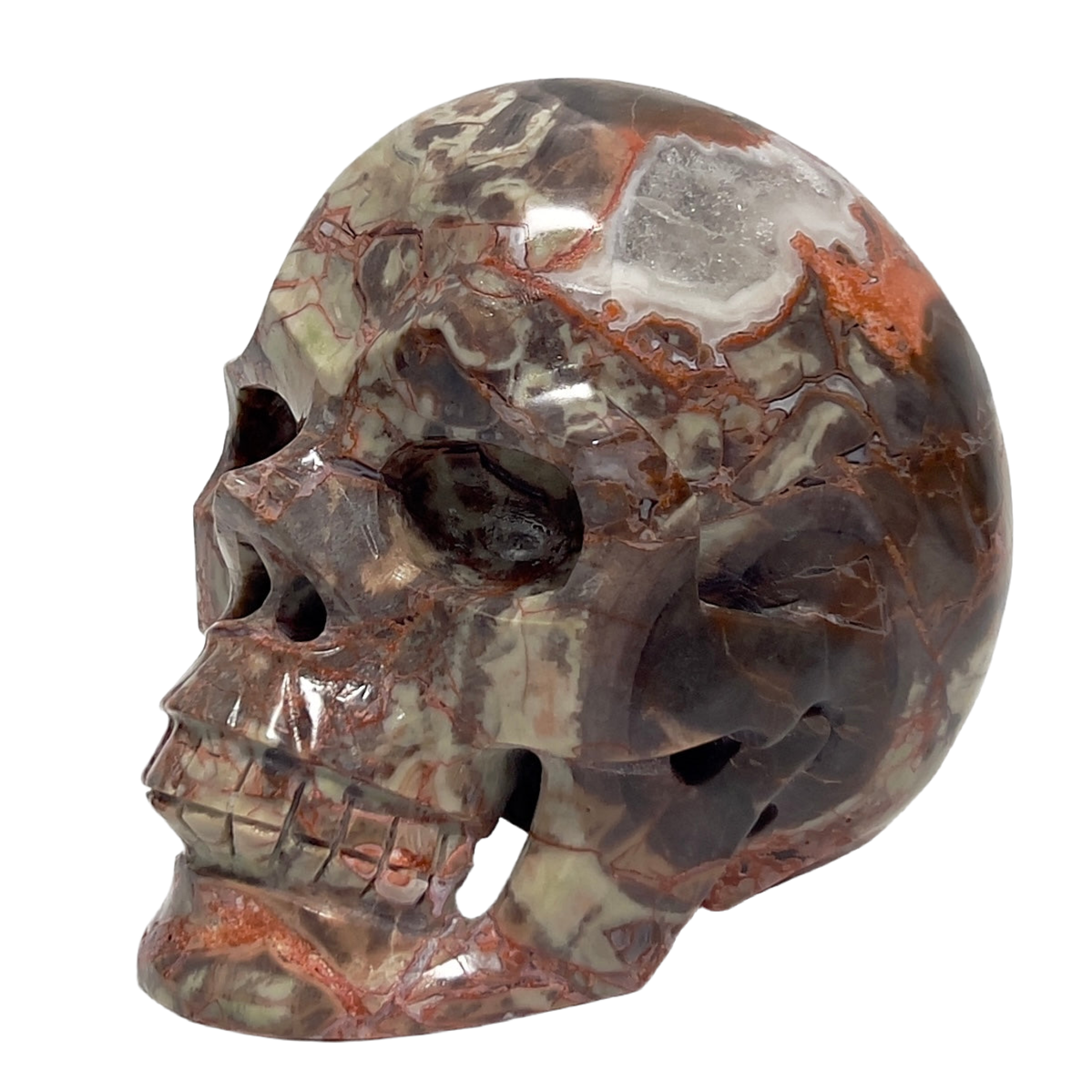 Indonesian Bloodstone Money Agate Skull Healing Crystal Carving 1028g