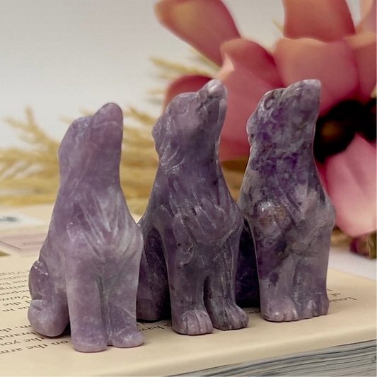 Small Lepidolite Purple Mica Wolves Dogs Crystal Carvings Australian Seller