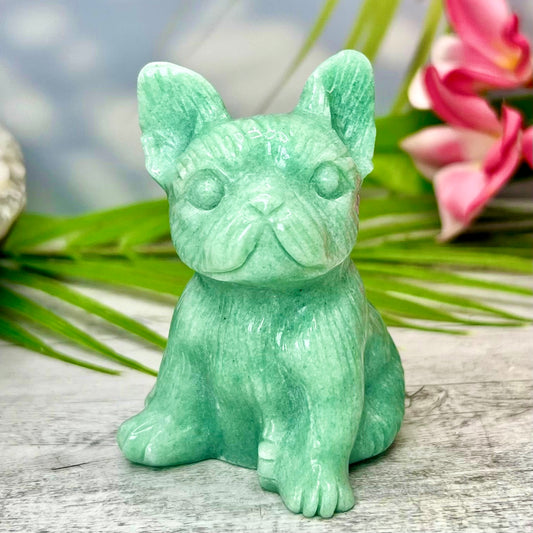 Amazonite French Bull Dog Crystal Puppy Carving Australian Seller