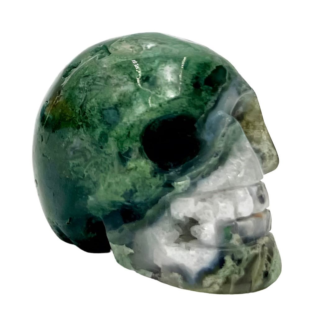 Moss Agate Skull 2 Inches Hand Carved Crystal Carving