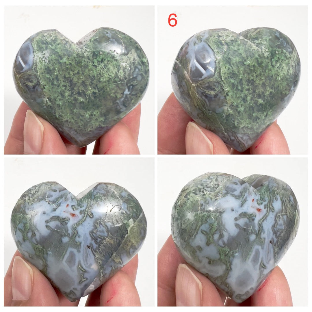 Moss Agate Hearts Healing Crystal Carvings