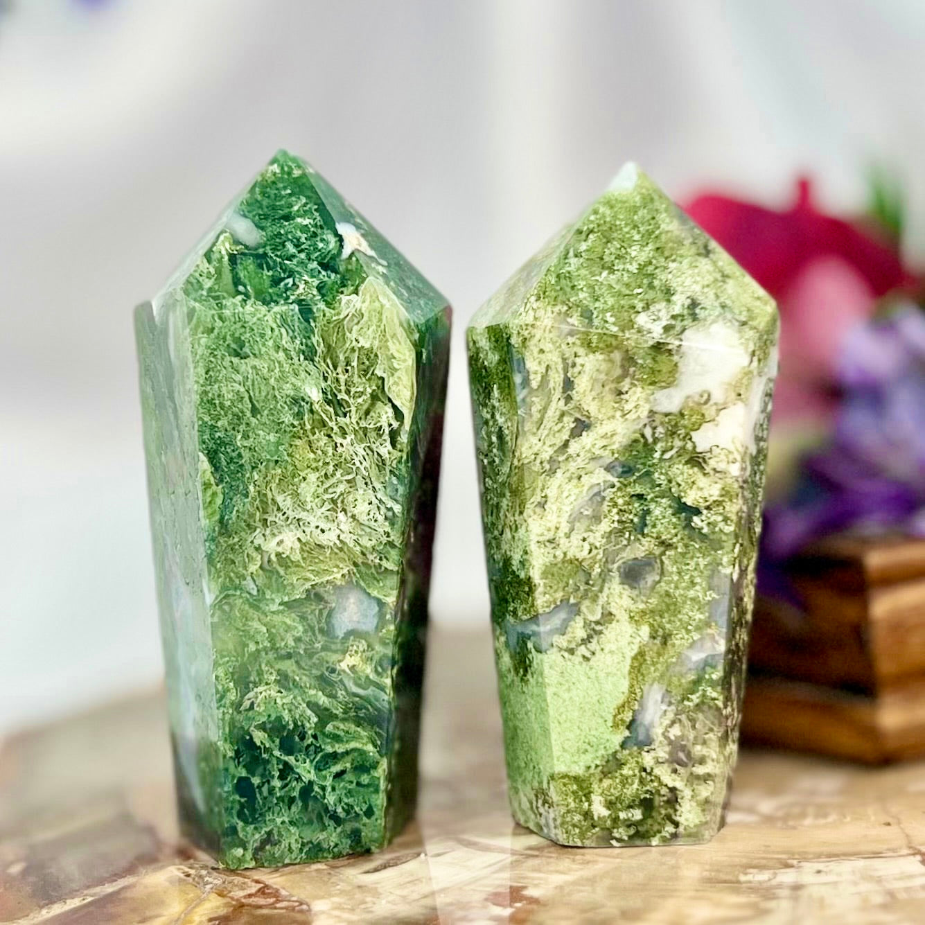 Moss Agate Towers Crystal Generator Australian Seller