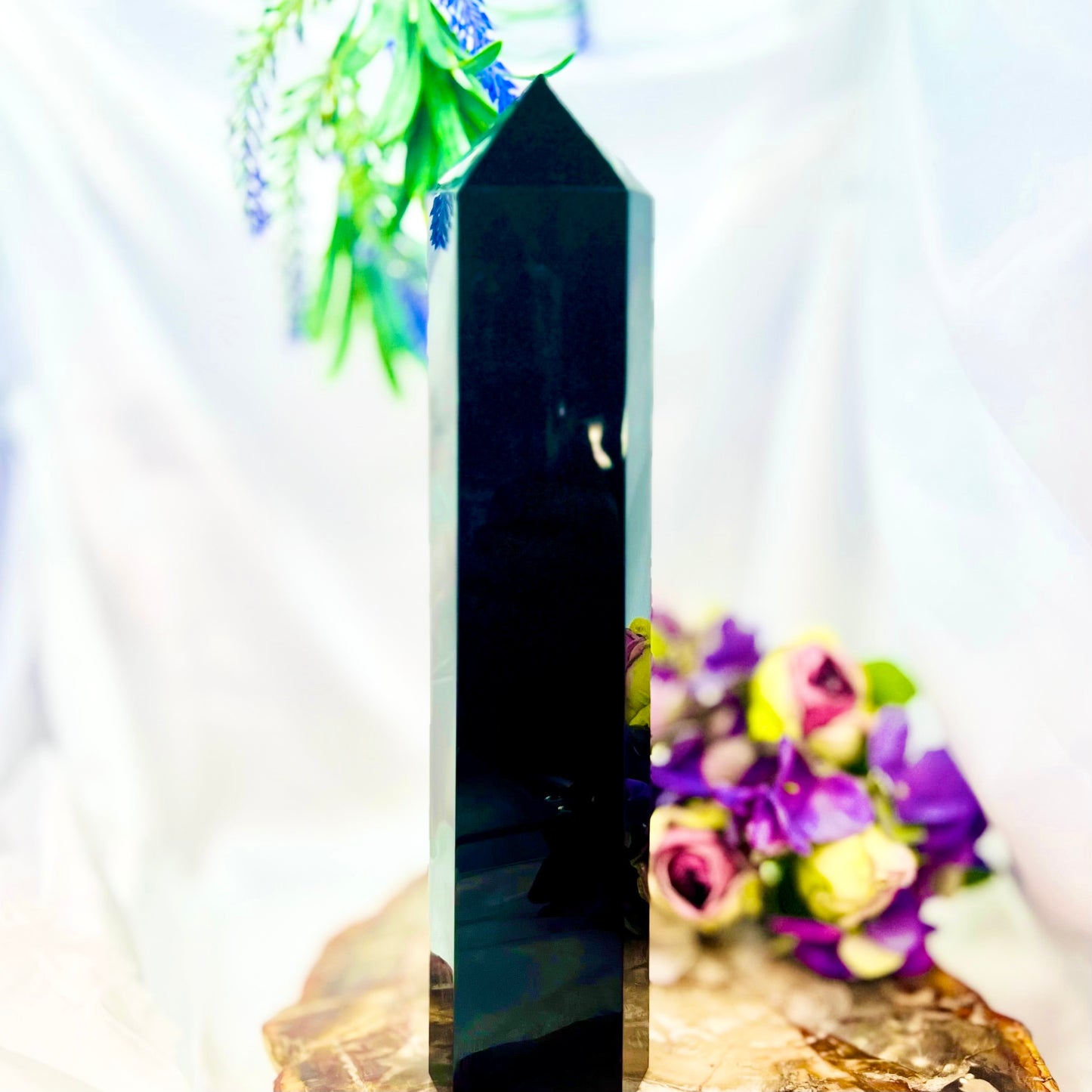 Black Obsidian Tower Crystal Generator 1320g 254mm