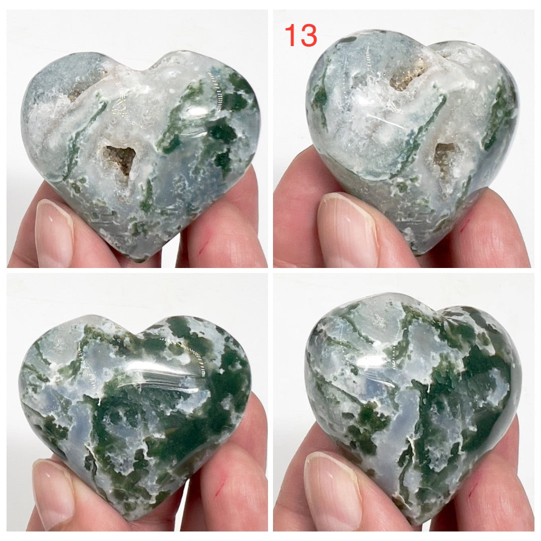 Moss Agate Hearts Healing Crystal Carvings