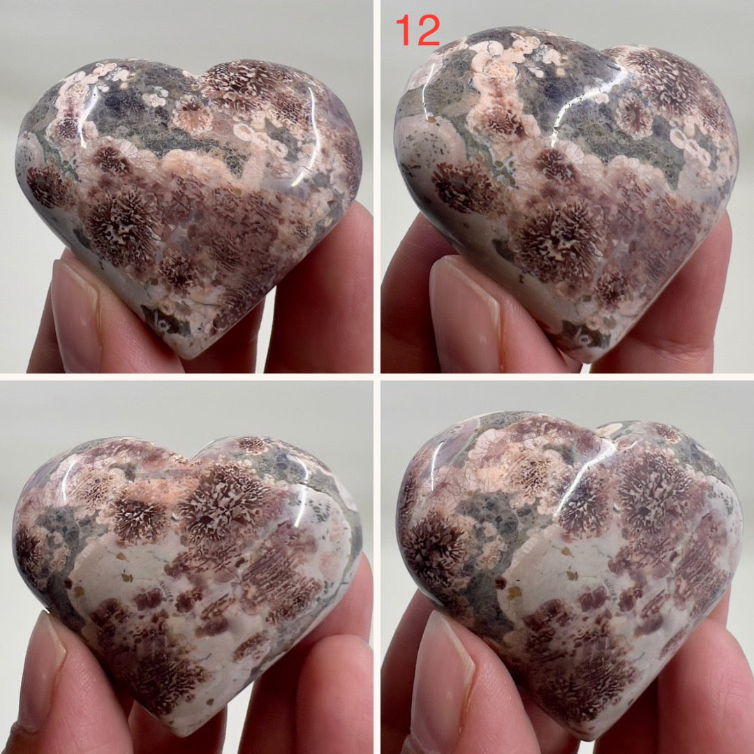 Russian Flower Cherry Blossom Jasper Hearts Healing Crystal Carvings