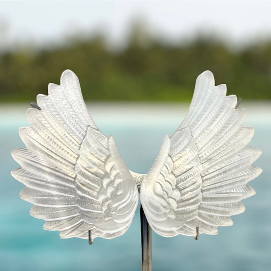 Satin Spar Selenite Angel Wings with Stand Crystal Carving Australian Seller