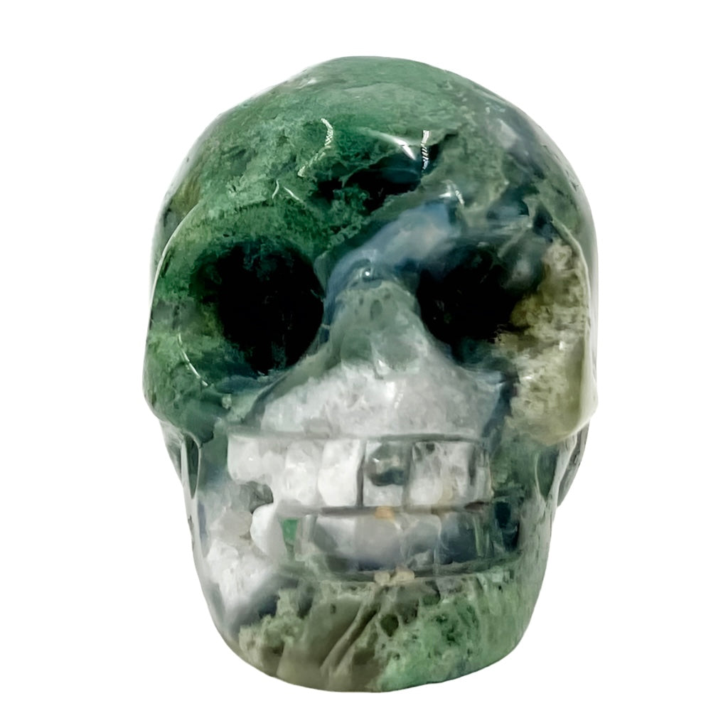 Moss Agate Skull 2 Inches Hand Carved Crystal Carving