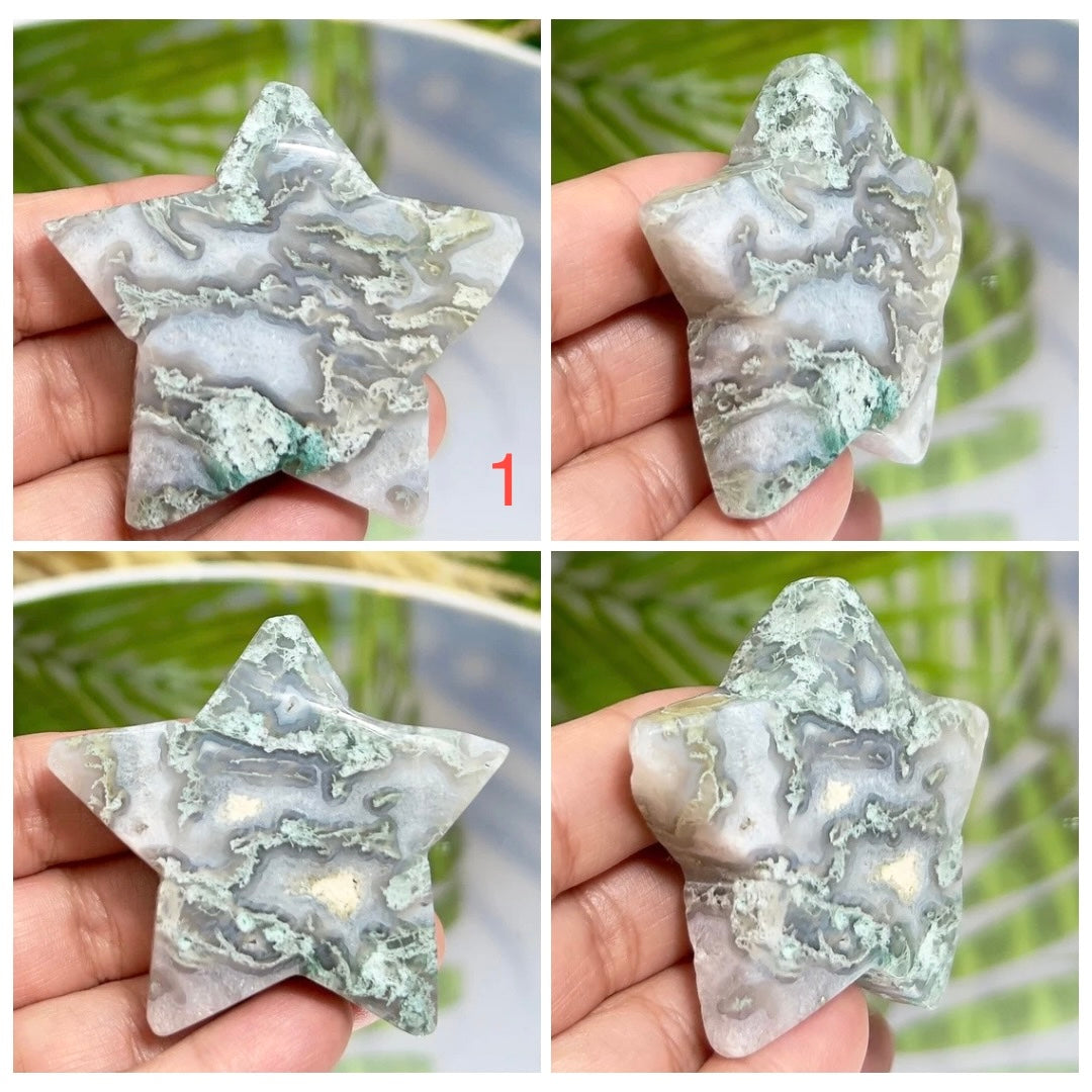 Moss Agate Stars Healing DIY Pendant Jewellery Crystal Carving Various Sizes