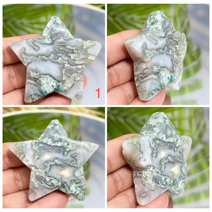 Moss Agate Stars Healing DIY Pendant Jewellery Crystal Carving Various Sizes