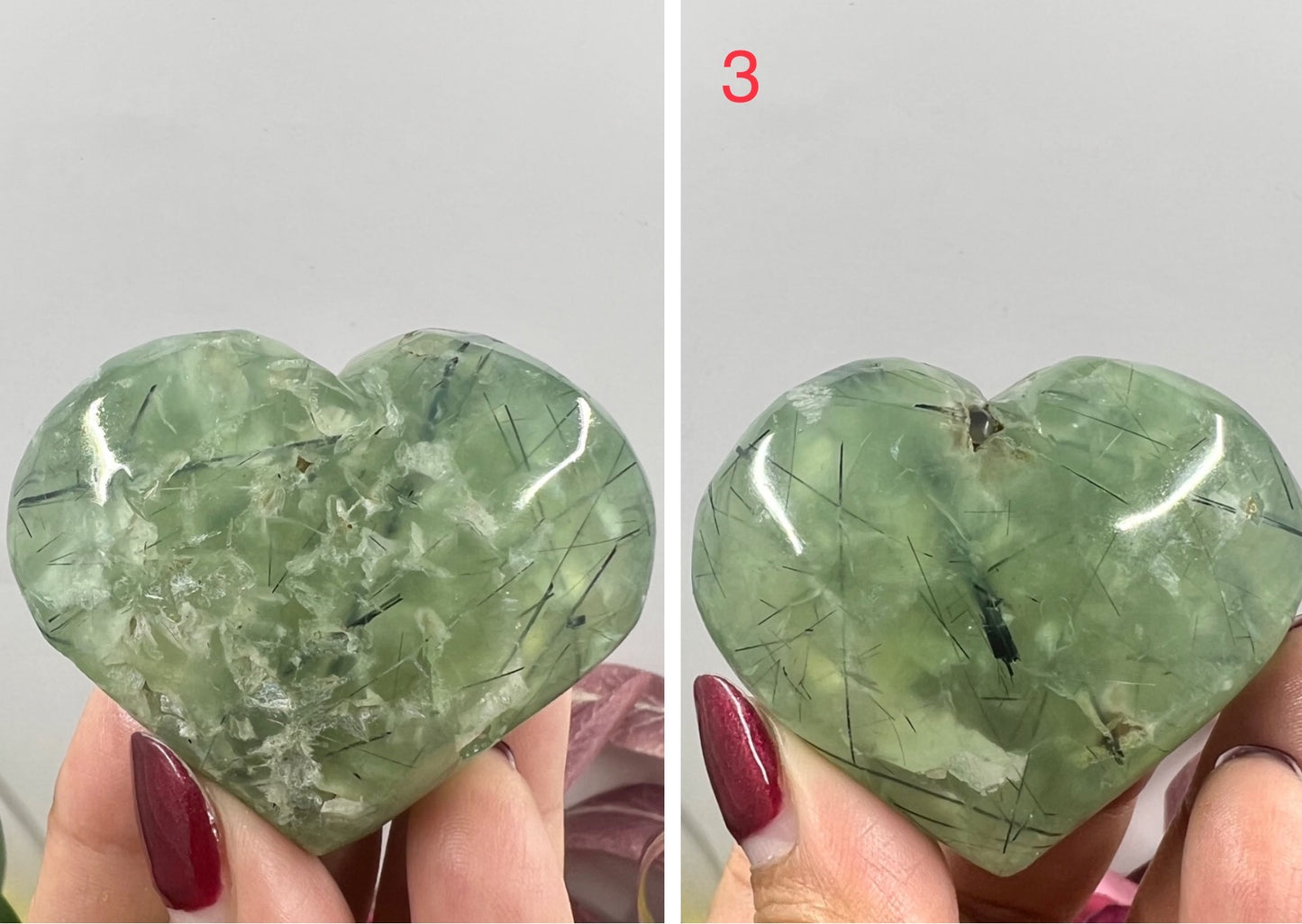 Prehnite with Epidote Hearts Crystal Carving Australian Seller