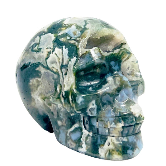 Moss Agate Skull Healing Crystal Carving 537g