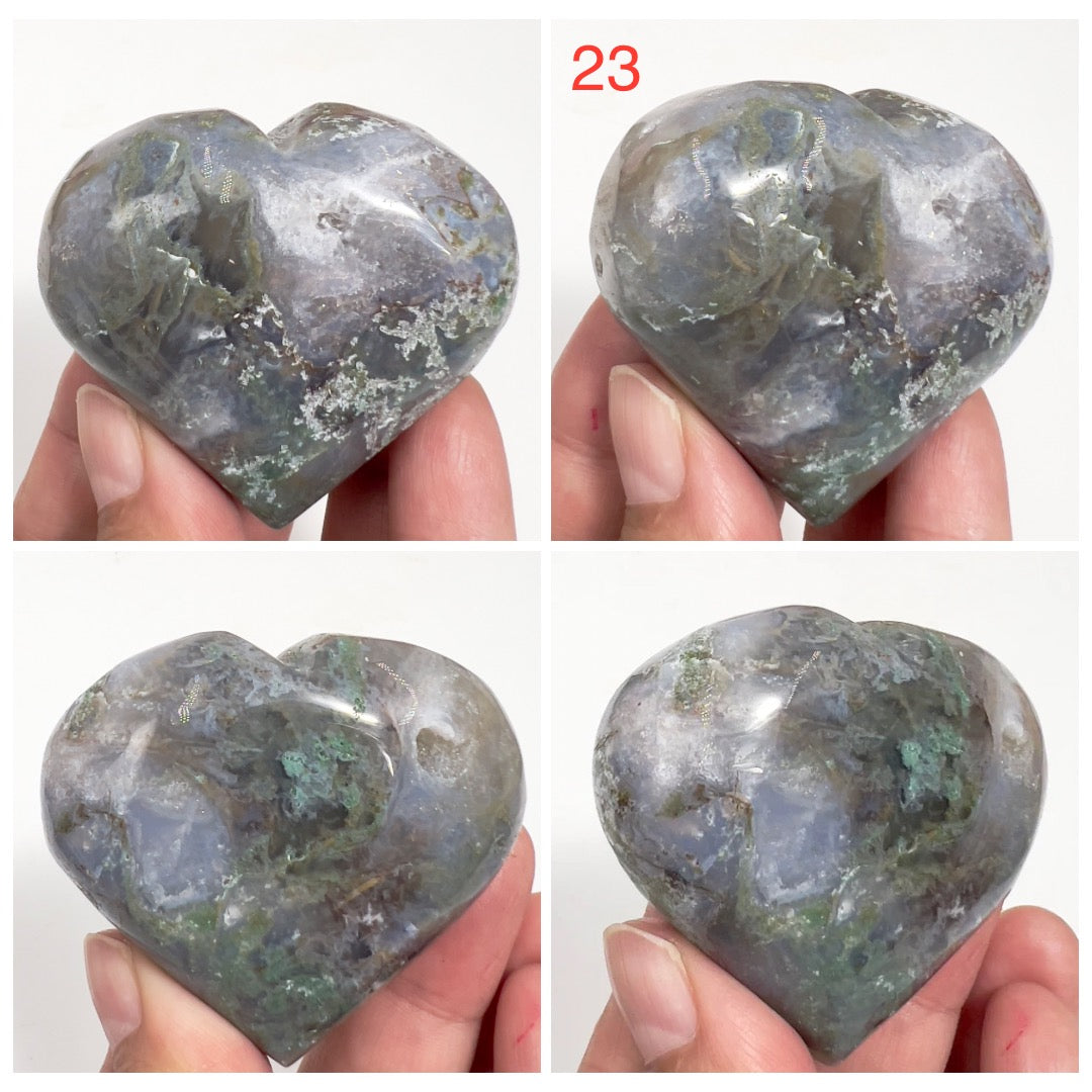 Moss Agate Hearts Healing Crystal Carvings