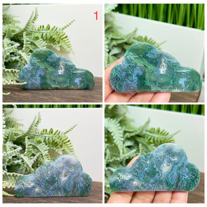 Moss Agate Clouds Self Standing Healing Crystal Carving Various Sizes