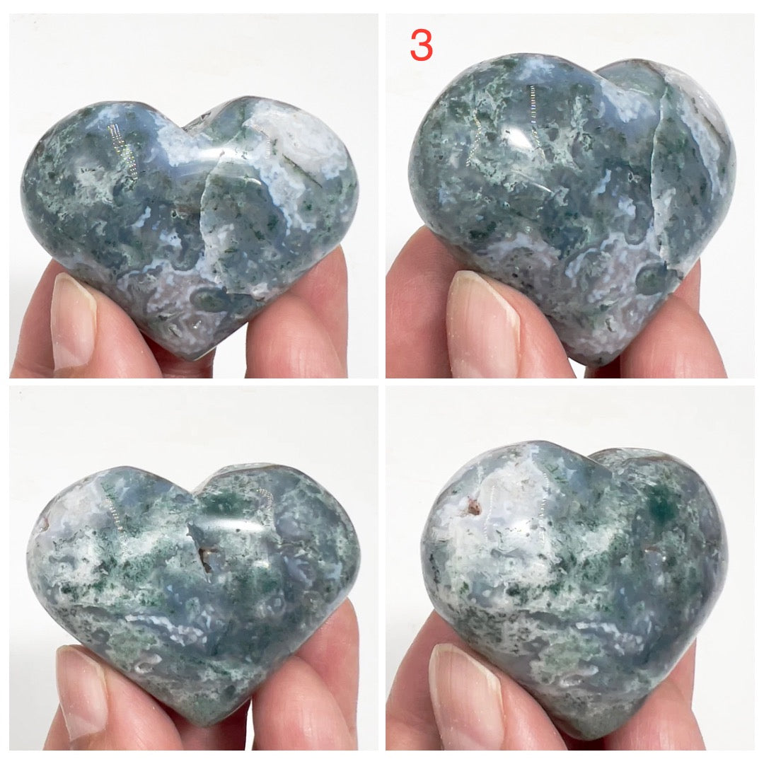 Moss Agate Hearts Healing Crystal Carvings