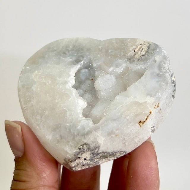 Druzy Mexican Agate Heart Quartz With Stand Crystal Carving Australian Seller