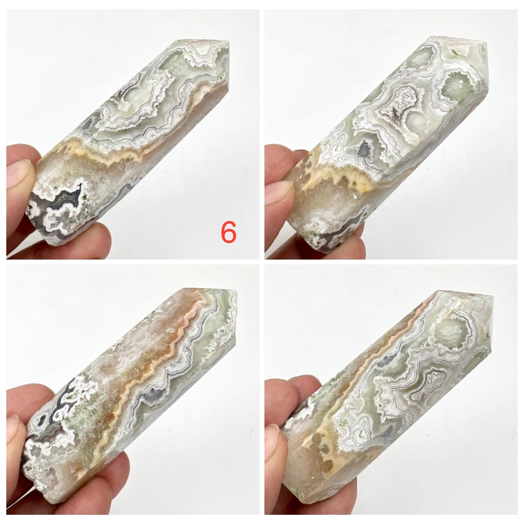 White Mexican Crazy Lace Agate Points Towers Crystal Generators