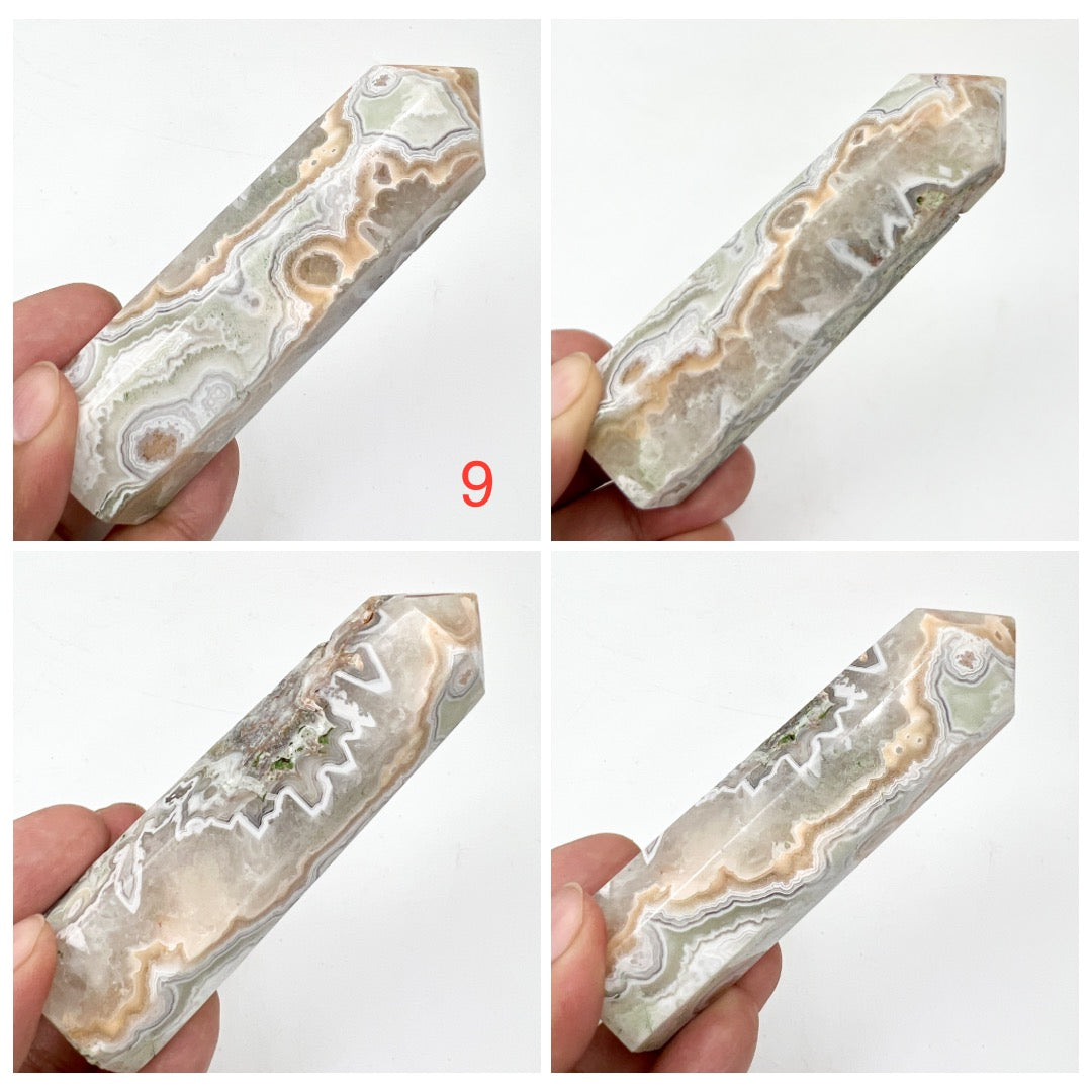 White Mexican Crazy Lace Agate Points Towers Crystal Generators