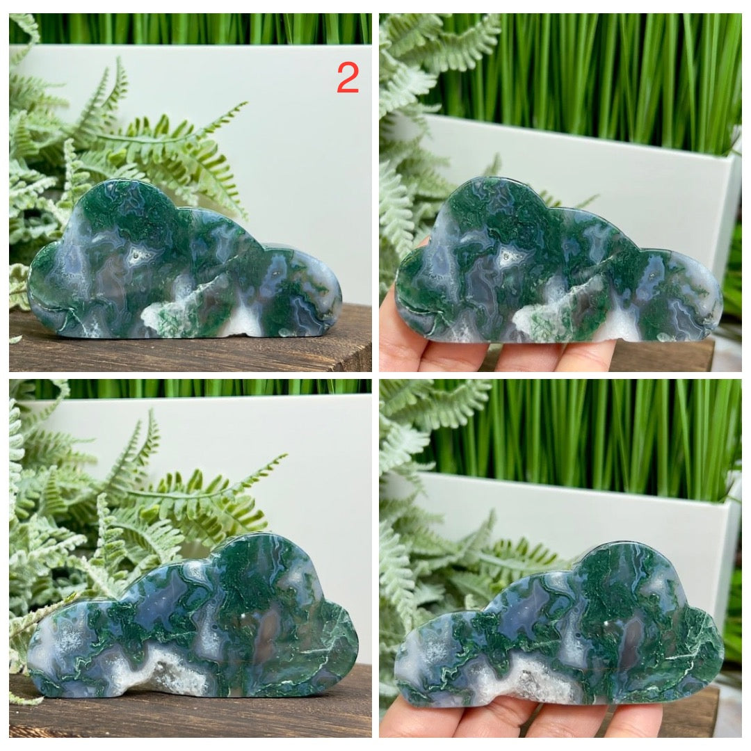 Moss Agate Clouds Self Standing Healing Crystal Carving Various Sizes