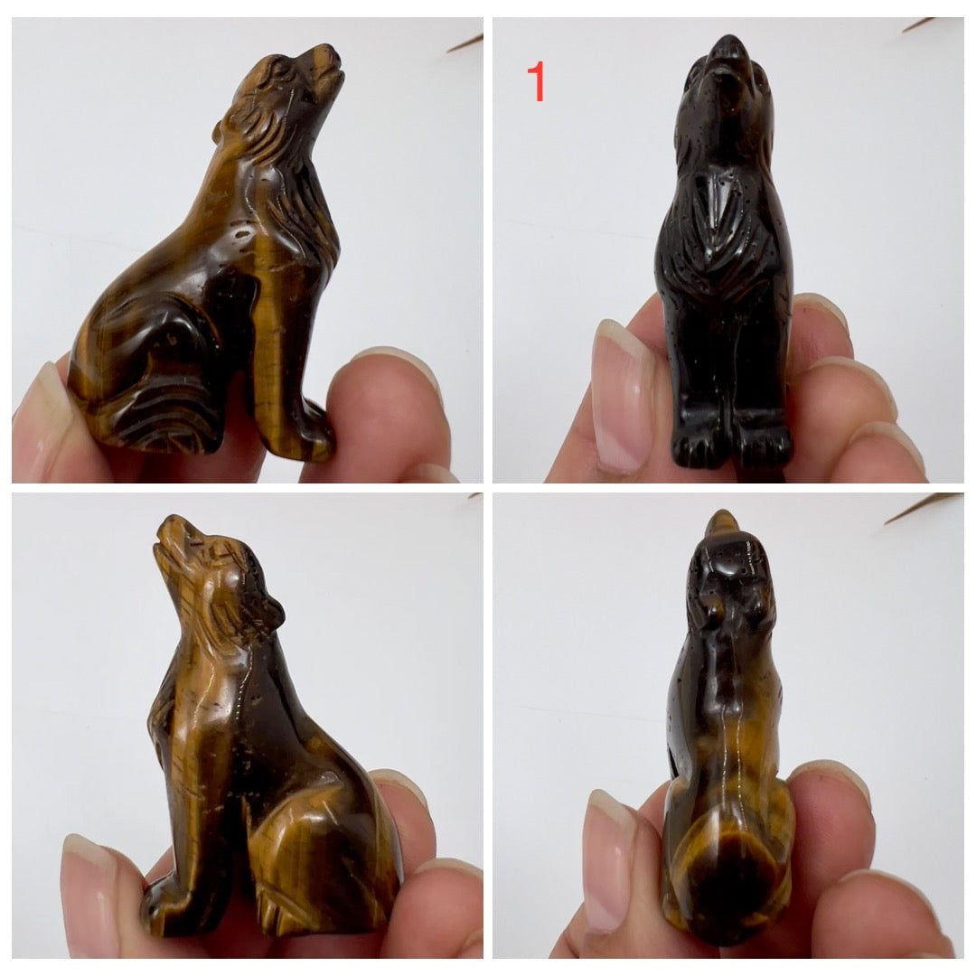 Small Tigers Eye Wolves Dogs Crystal Carvings Australian Seller