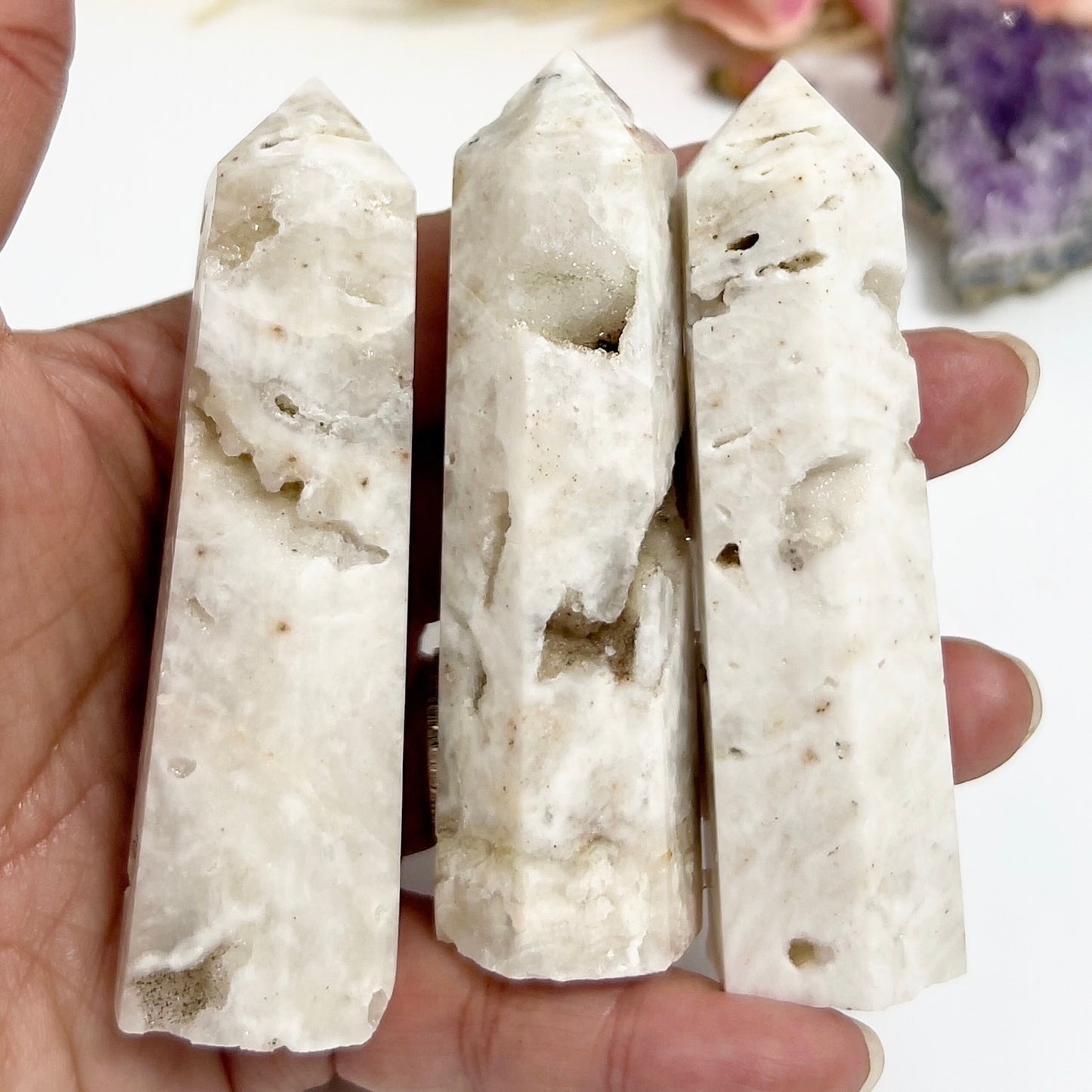 Druzy White Agate Points Towers Crystal Generators