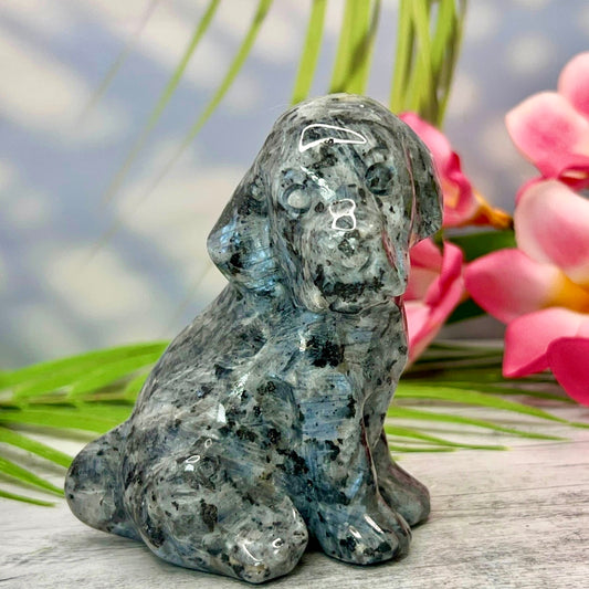 Larvikite Dog Crystal Labrador Puppy Carving Australian Seller