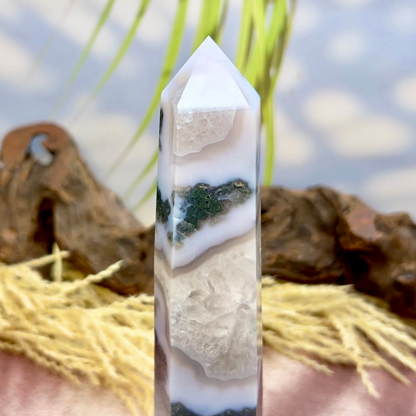 Moss Agate Tower Crystal Generator Australian Seller