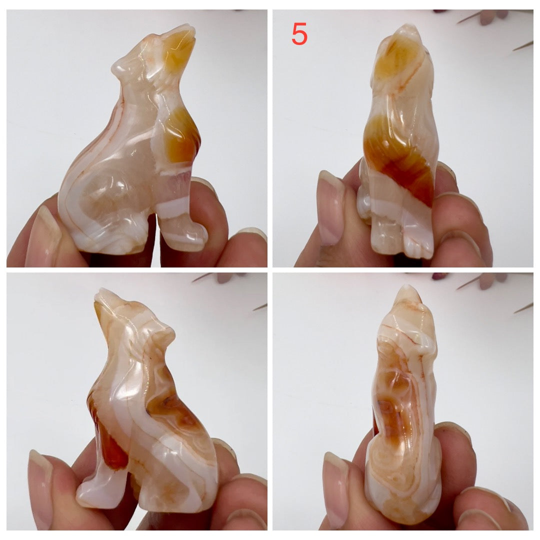 Small Carnelian Wolves Dogs Crystal Carvings Australian Seller