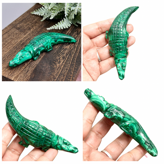 Malachite Crocodile Healing Wild Animal Carving