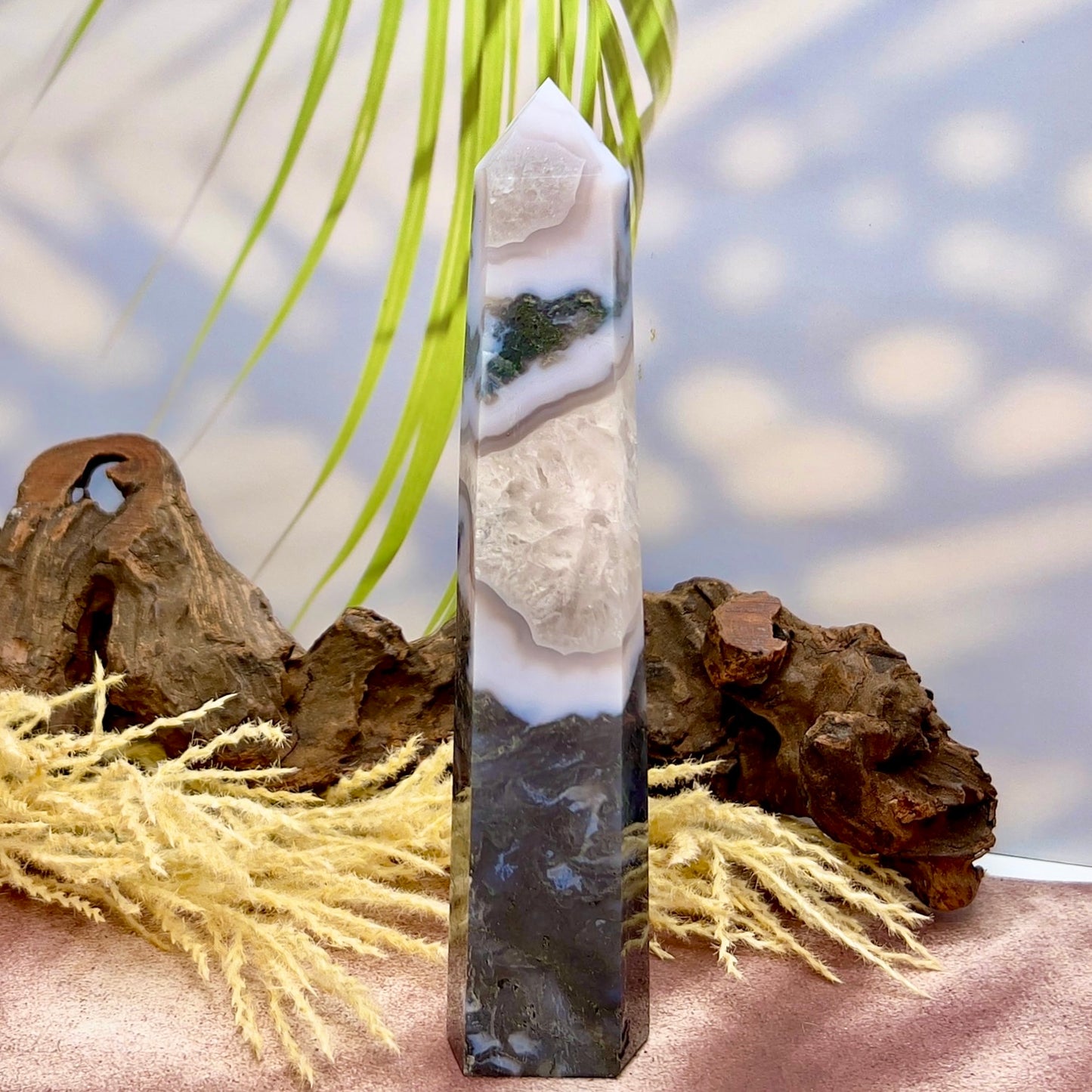 Moss Agate Tower Crystal Generator Australian Seller