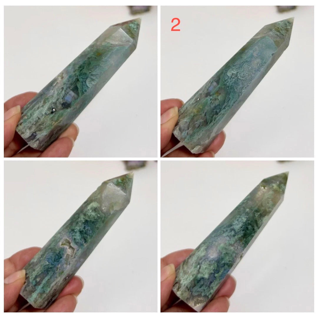 Druzy Moss Agate Points Towers Crystal Generators