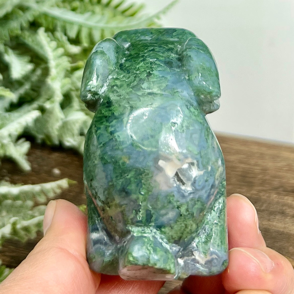 Moss Agate Bunny Rabbit Healing Crystal Animal Carving 324g