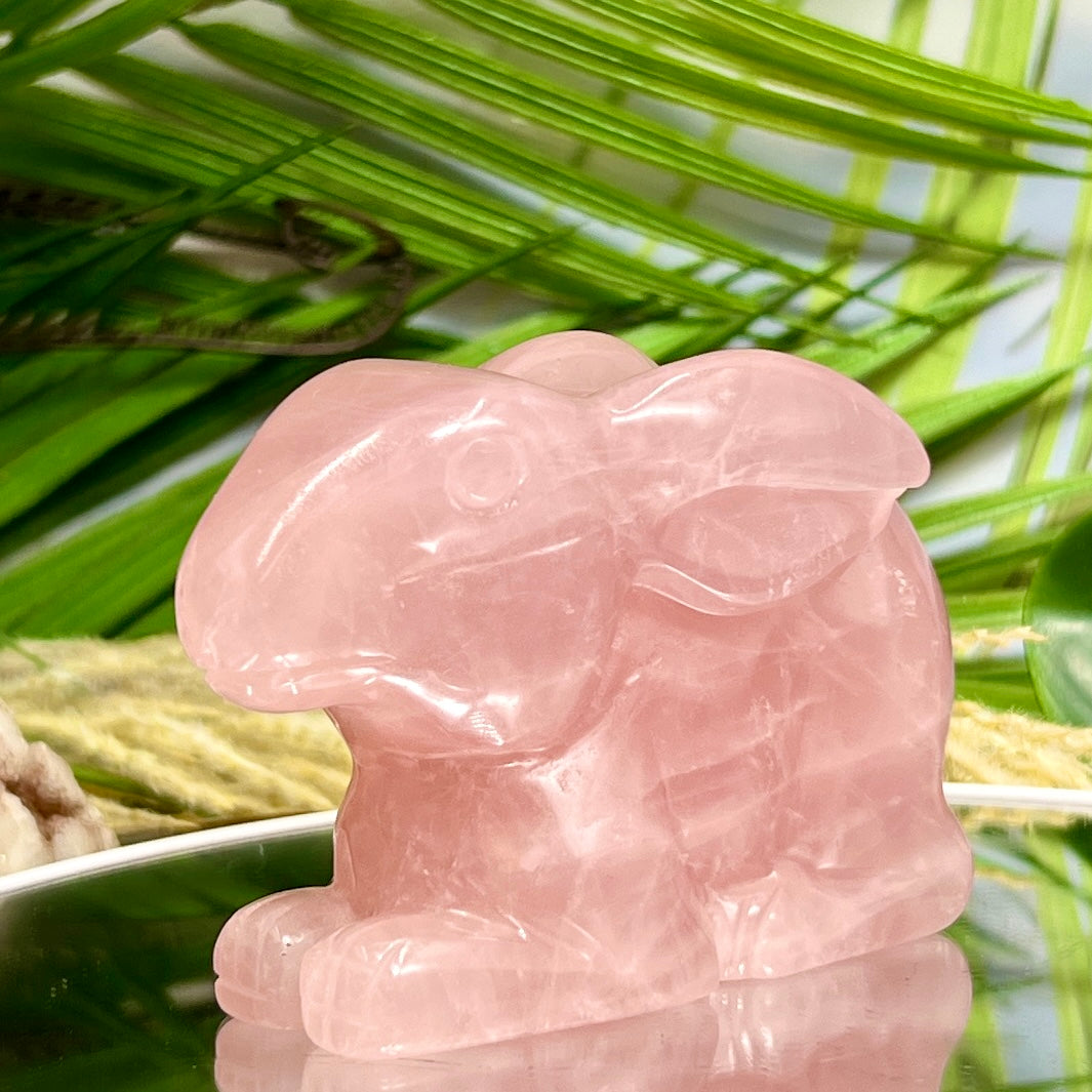 Rose Quartz Bunny Rabbit Healing Crystal Animal Carving 312g