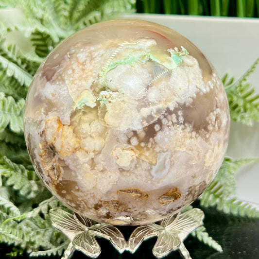 Flower Agate Green Sphere Healing Large Crystal Ball 1227g 97mm