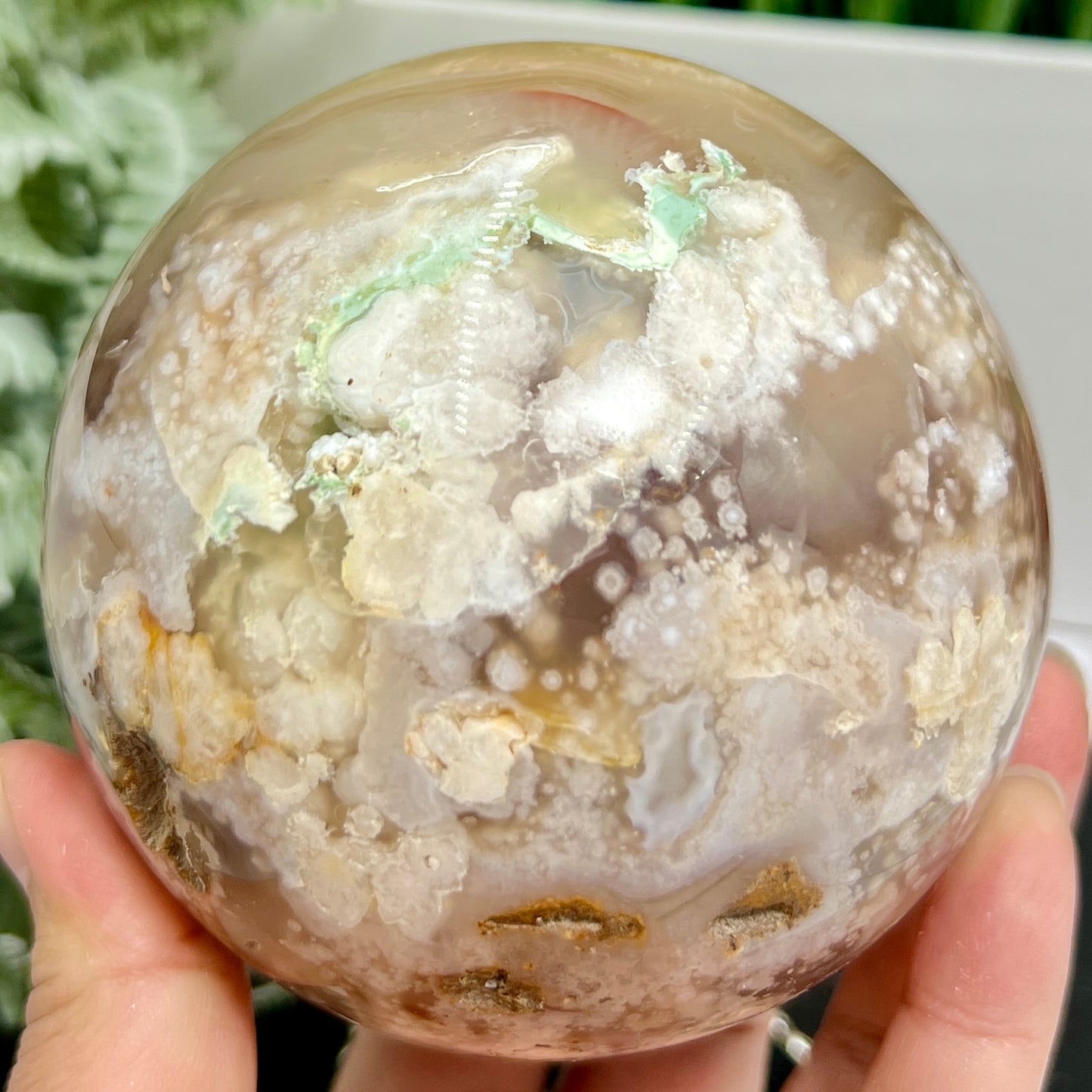 Flower Agate Green Sphere Healing Large Crystal Ball 1227g 97mm