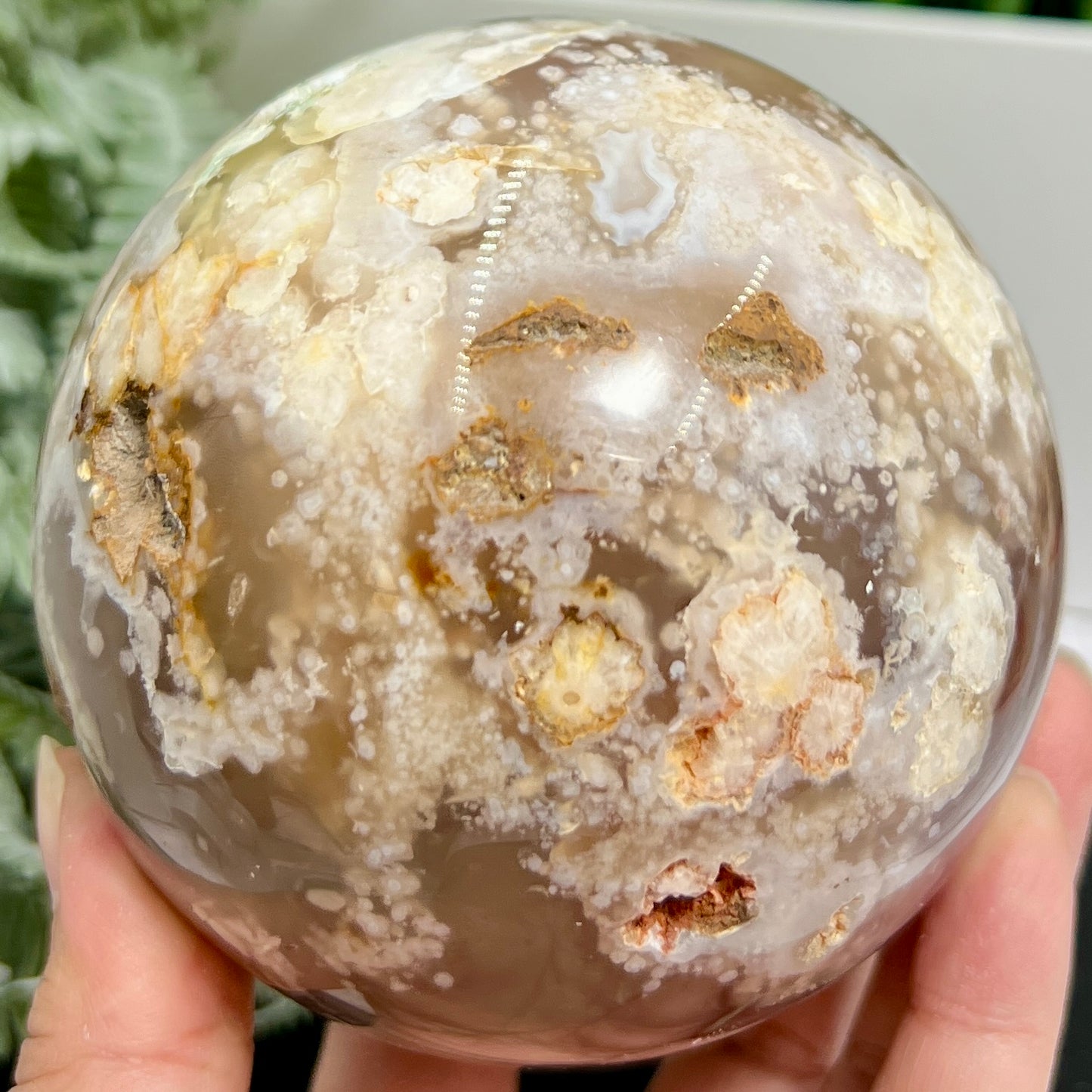 Flower Agate Green Sphere Healing Large Crystal Ball 1227g 97mm