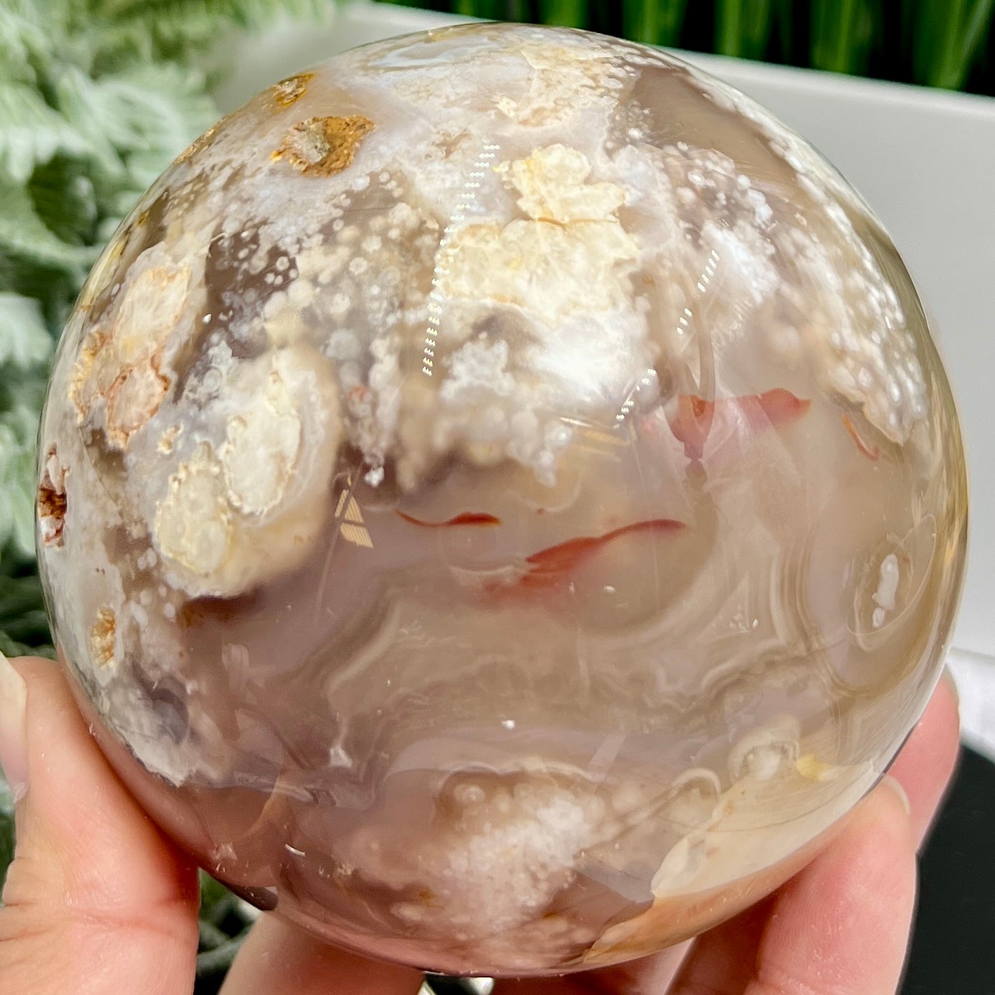 Flower Agate Green Sphere Healing Large Crystal Ball 1227g 97mm