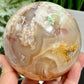 Flower Agate Green Sphere Healing Large Crystal Ball 1227g 97mm