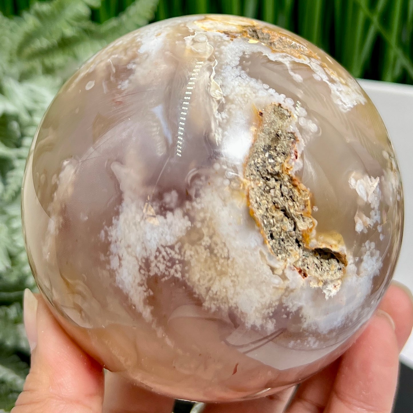 Flower Agate Green Sphere Healing Large Crystal Ball 1227g 97mm