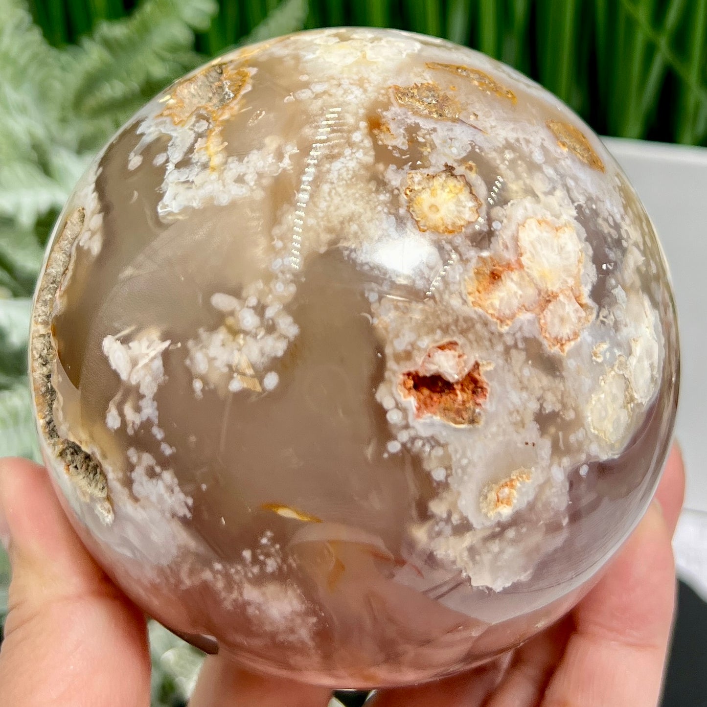 Flower Agate Green Sphere Healing Large Crystal Ball 1227g 97mm