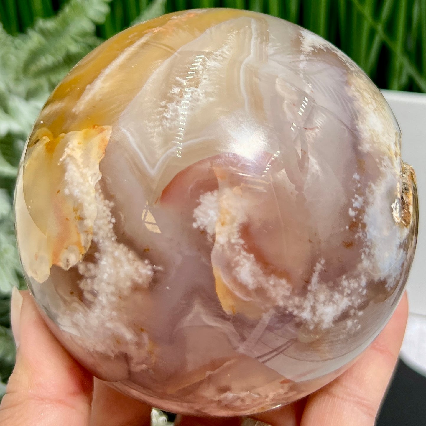 Flower Agate Green Sphere Healing Large Crystal Ball 1227g 97mm