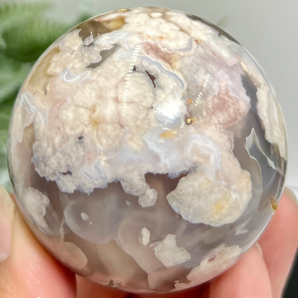 Black Flower Agate Sphere Healing Crystal Ball 304g 61mm