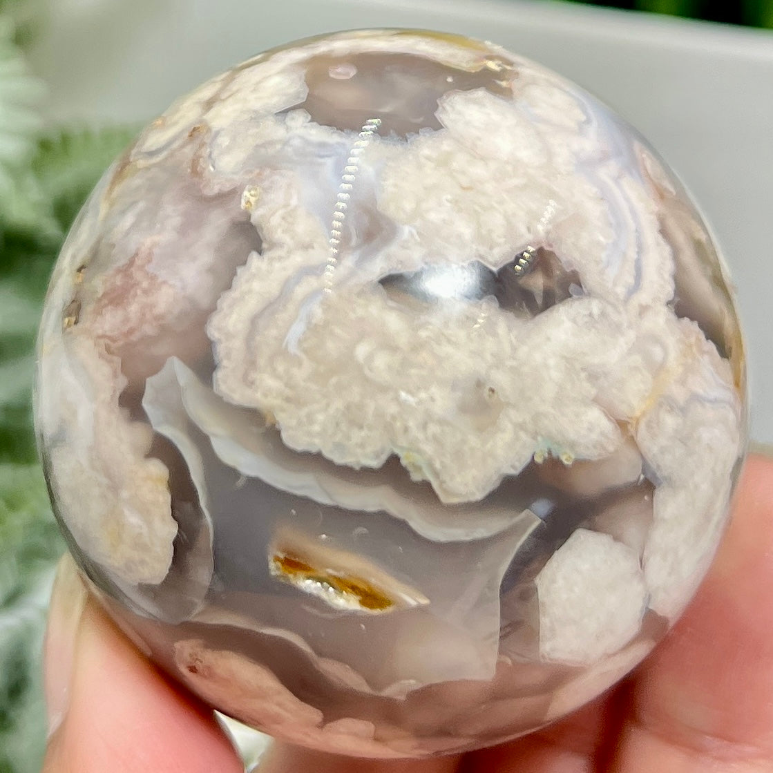 Black Flower Agate Sphere Healing Crystal Ball 304g 61mm