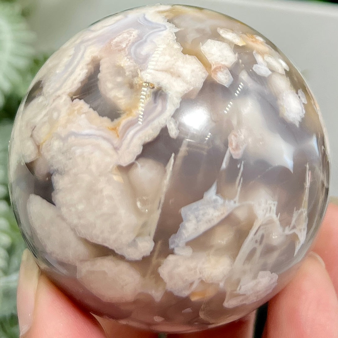 Black Flower Agate Sphere Healing Crystal Ball 304g 61mm