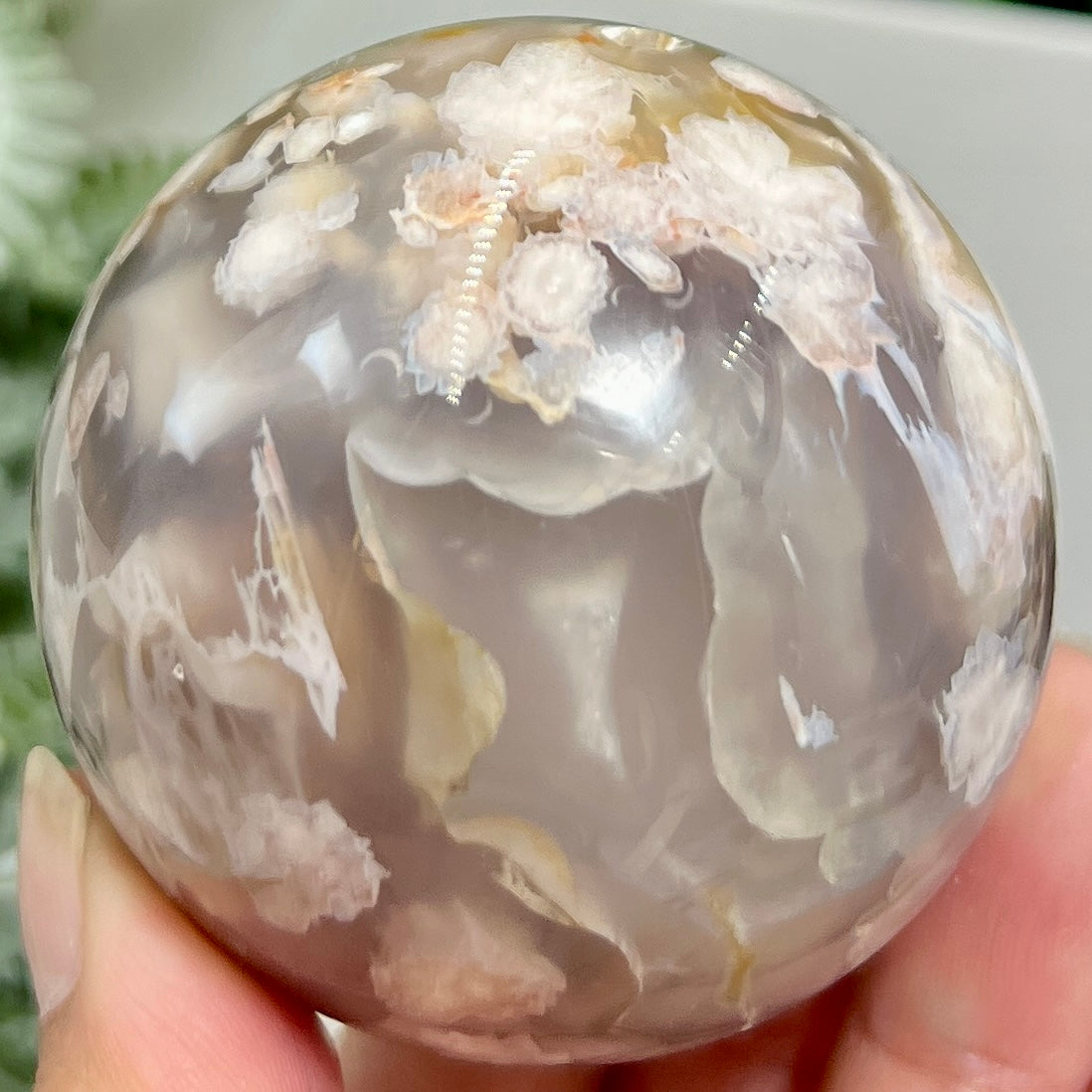 Black Flower Agate Sphere Healing Crystal Ball 304g 61mm