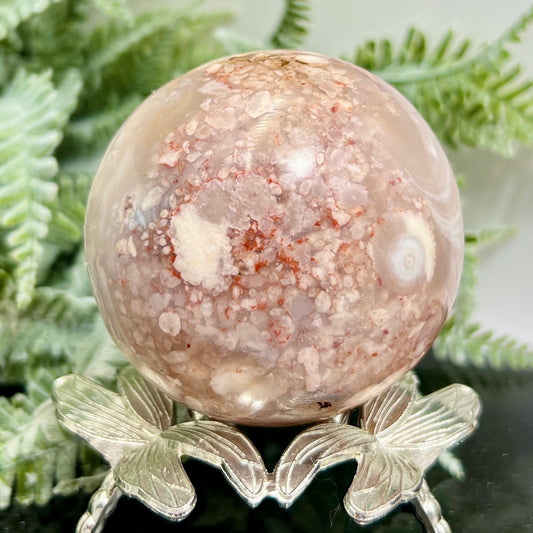 Flower Agate Sphere Healing Crystal Ball 371g 65mm