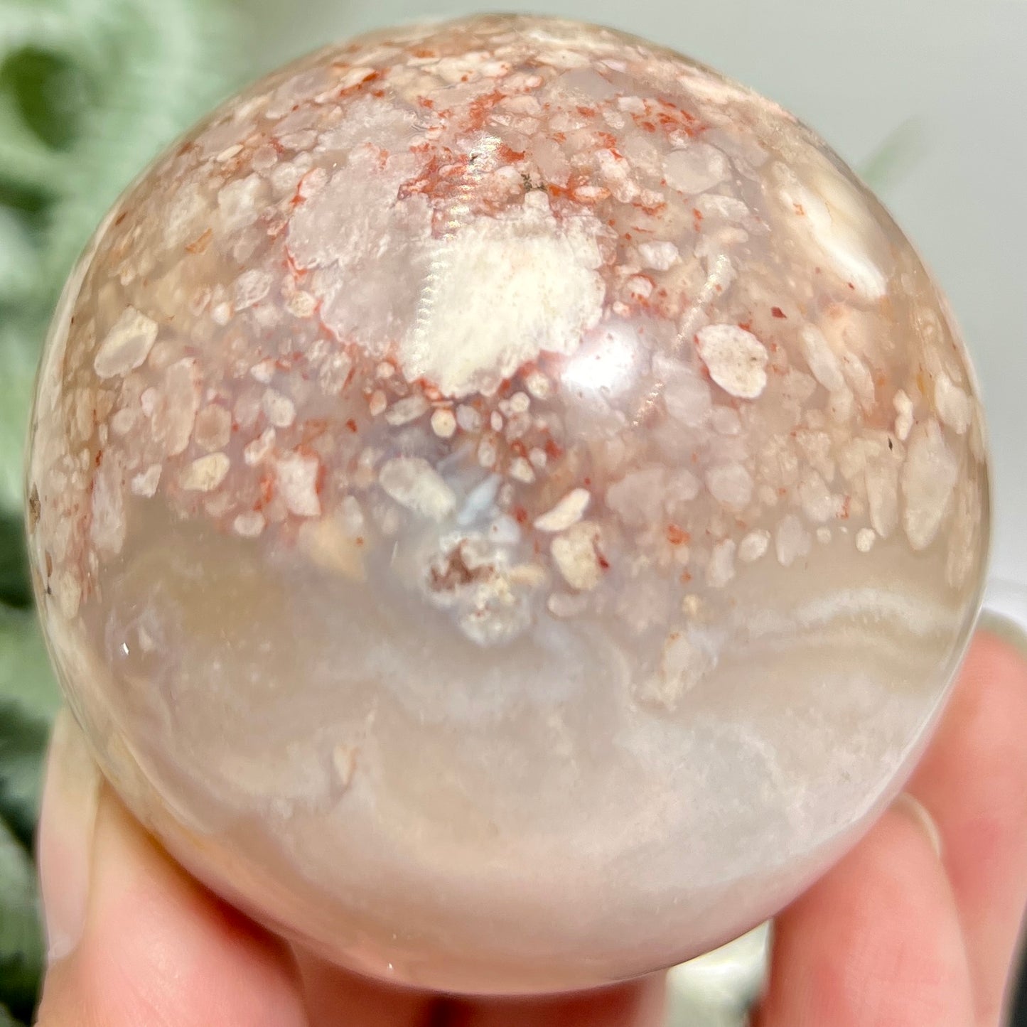 Flower Agate Sphere Healing Crystal Ball 371g 65mm